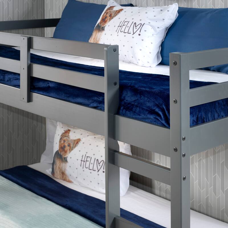 Space-Saving Grey Twin Loft Bed with Ladder and Safety Guardrail