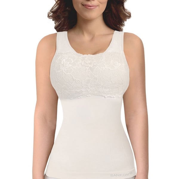 Patent Classic Shaping Camisole with with Lace Bra (XL/XXL, White) - Large  - Bed Bath & Beyond - 32970895