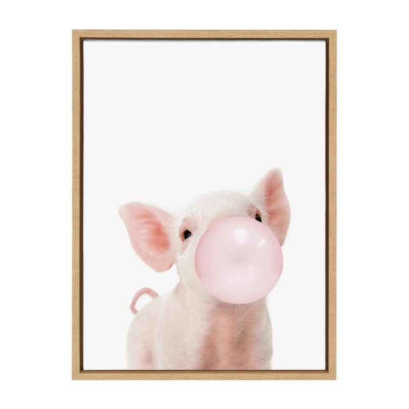 Kate and Laurel Sylvie Bubble Gum Piglet Framed Canvas by Amy Peterson