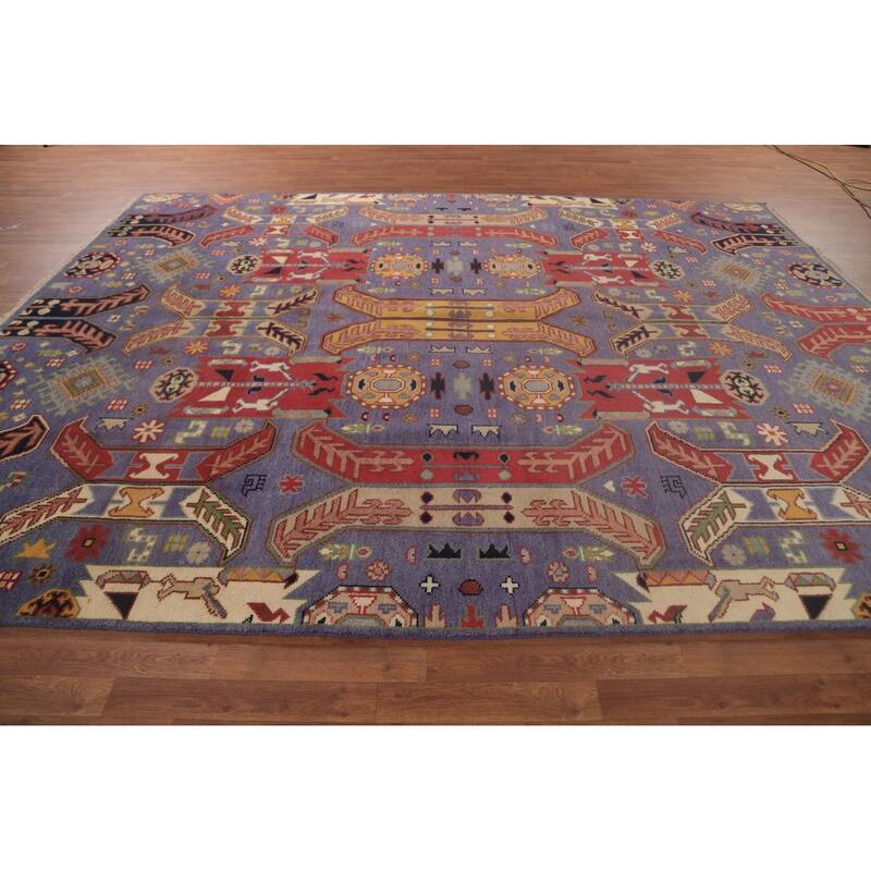 Traditional Purple Kazak Area Rug Handmade Wool Carpet - 9'0"x 11'9"