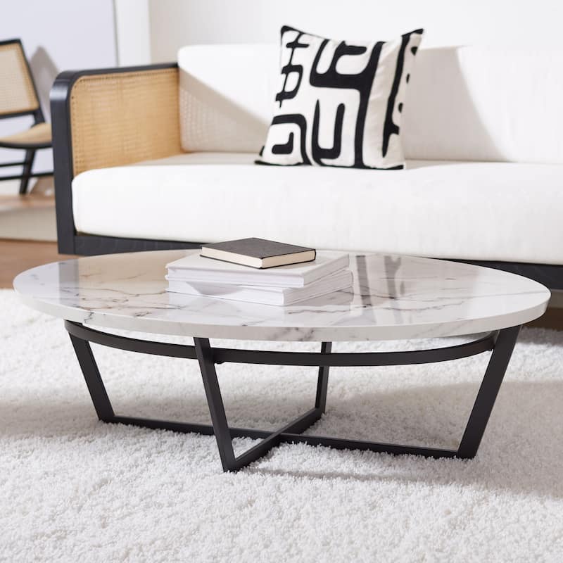 SAFAVIEH Corene White Marble/ Black Oval Coffee Table - 47.5" W x 31.5" L x 15" H - 48Wx32Dx15H