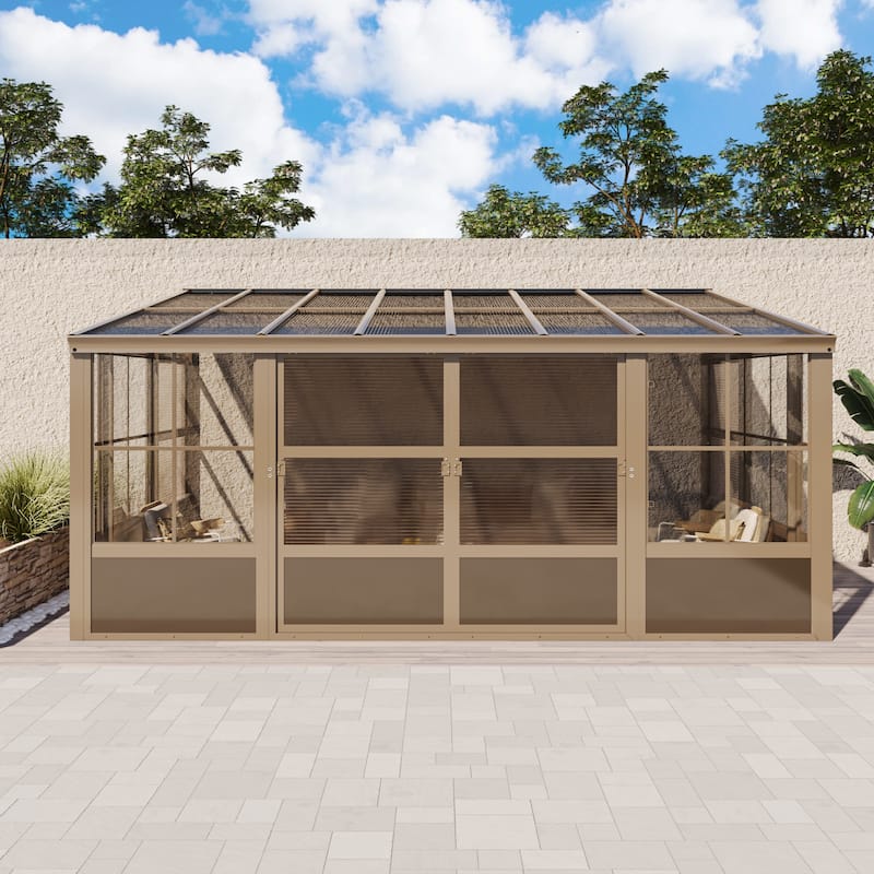 Erommy Wall Mounted Sunroom with Sliding Doors, All-Season Aluminum Patio Gazebo, Outdoor Permanent Sunroom Shelter