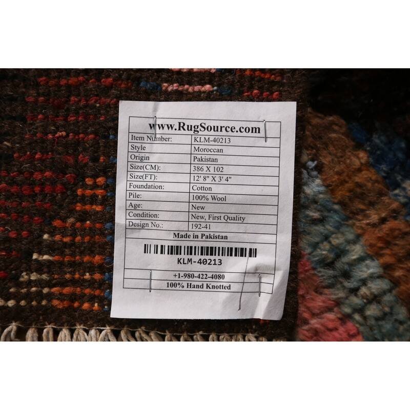 Trellis Moroccan Oriental Runner Rug Handmade Wool Carpet - 3'4" x 12'8"