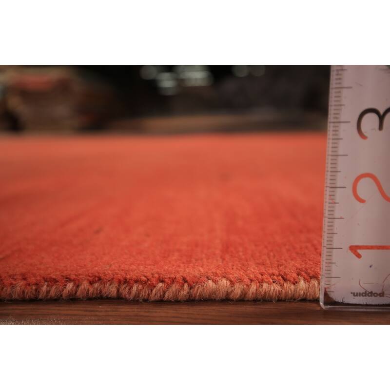 Modern Gabbeh Area Rug Hand-Knotted Orange Wool Carpet - 6'7" x 9'6"