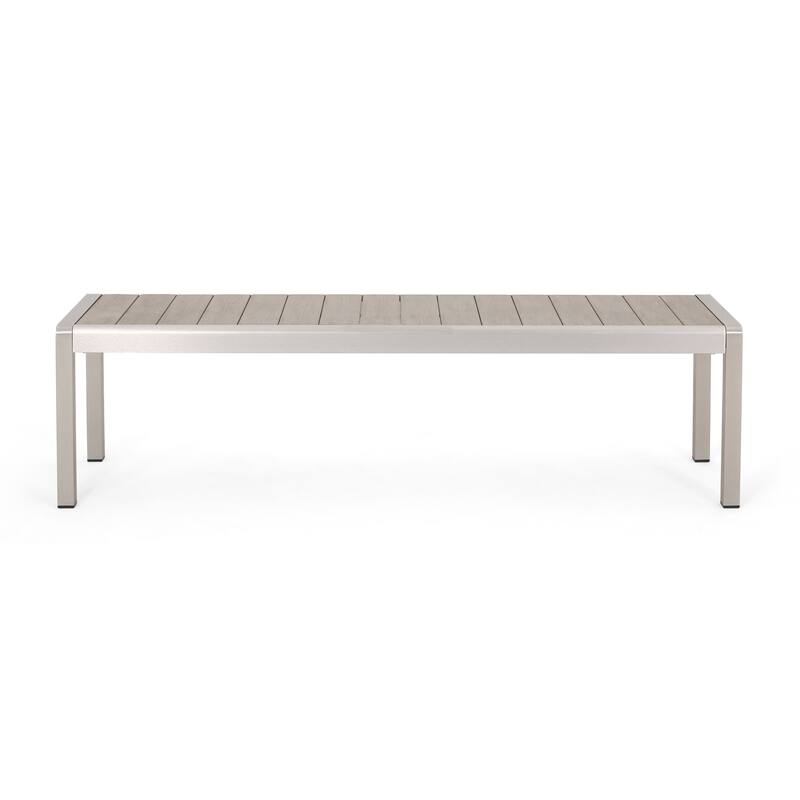 Cape Coral Outdoor Modern Aluminum Dining Bench with Faux Wood Seat by Christopher Knight Home