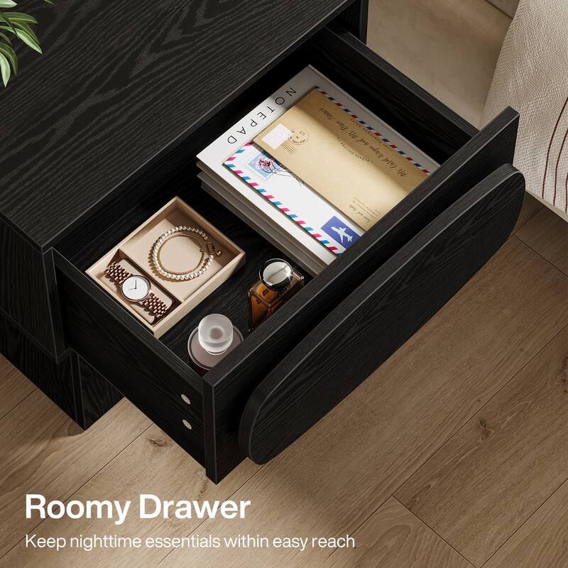 Nightstand Accent Farmhouse Bedside with Oval-Shaped Handle, Easy Assembly Natural