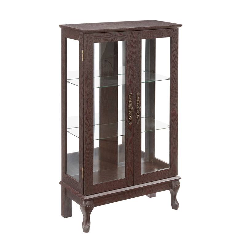 Lighted Curio Cabinet with Mirrored Back, 3 Tier Storage Display Cabinet with Tempered Glass Doors & Adjustable Shelves