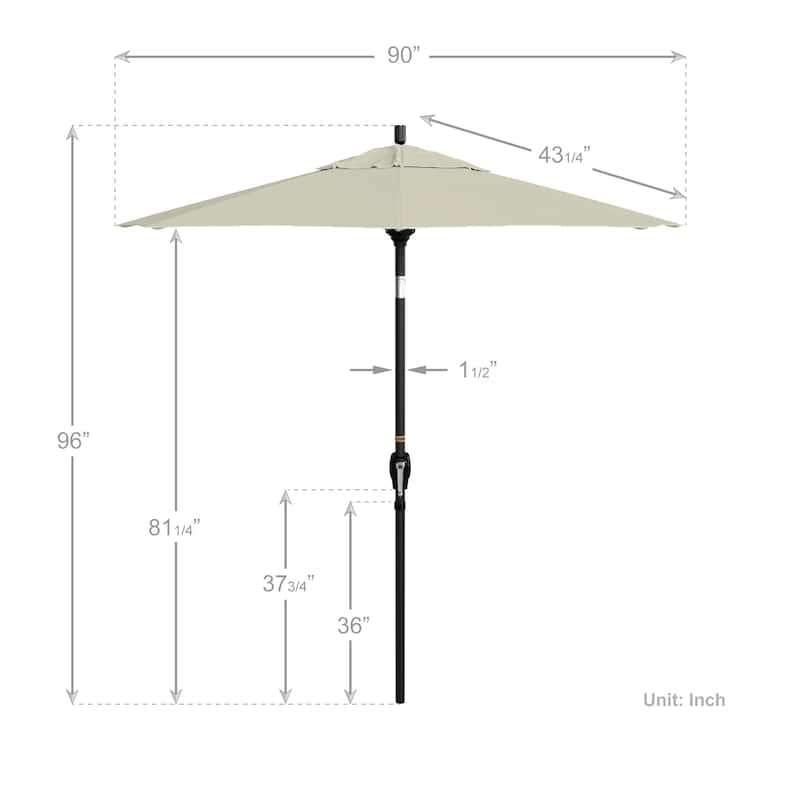 California Umbrella 7.5' Round Crank Lift Push Button Tilt Black Aluminum Patio Umbrella with Pacifica Pacific Blue Fabric