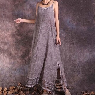 Shop Sleeveless Spaghetti Strap Dresses For Female Women Do Old Cotton Linen Long Dress Vintage Clothing 970623 Overstock 27108462