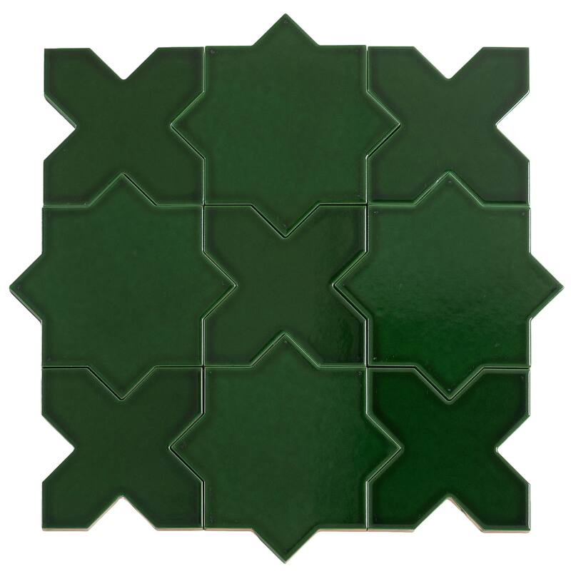Siena 5" Star with Cross Glossy Ceramic Wall and Floor Tile (10.76 sq ft/case) - 54 Pack - Dark Green