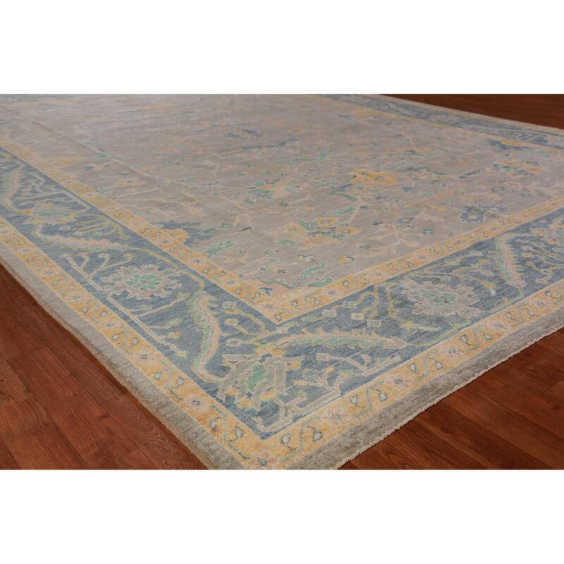 Hand Knotted Oriental 100% Wool Carpet Transitional All-Over Greys & Charcoal Oushak Area Rug - 12' 0'' X 9' 5''