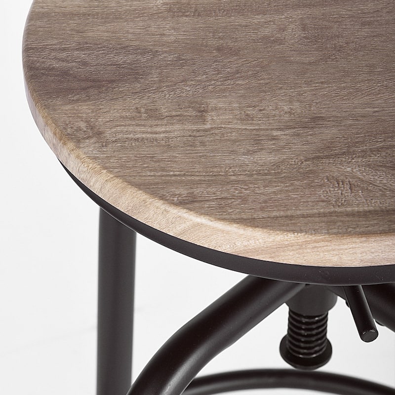 HomeRoots Set of Two Natural And Black Solid Wood And Steel Swivel Backless Counter Height Bar Chairs