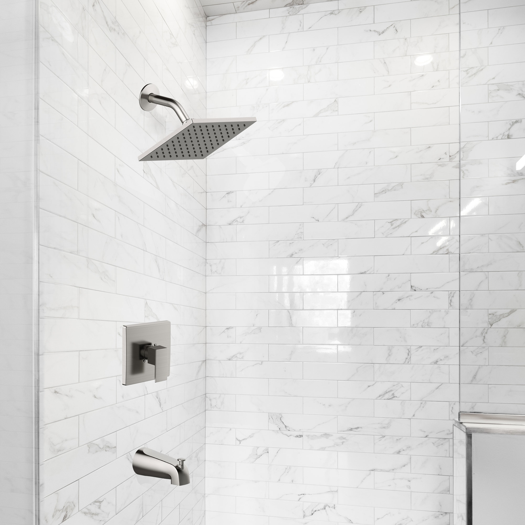 Karsen II Modern Bath and Shower Trim with Valve Satin Nickel