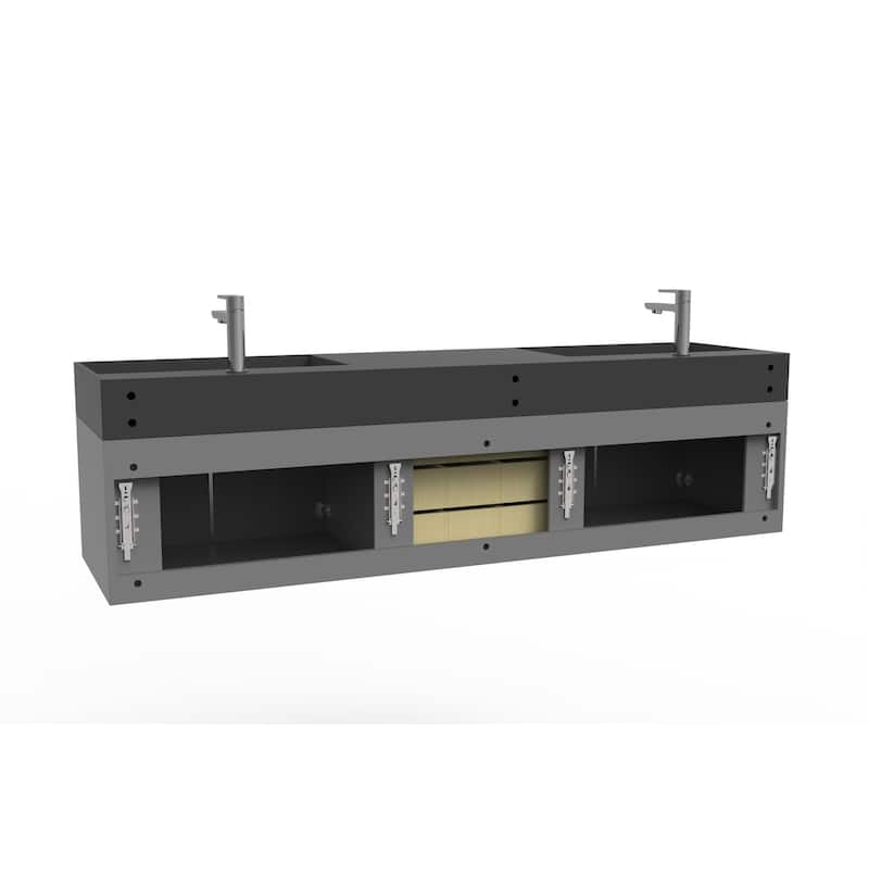 Amazon 72" Wall Mounted Bathroom Vanity Set w/ Black Top