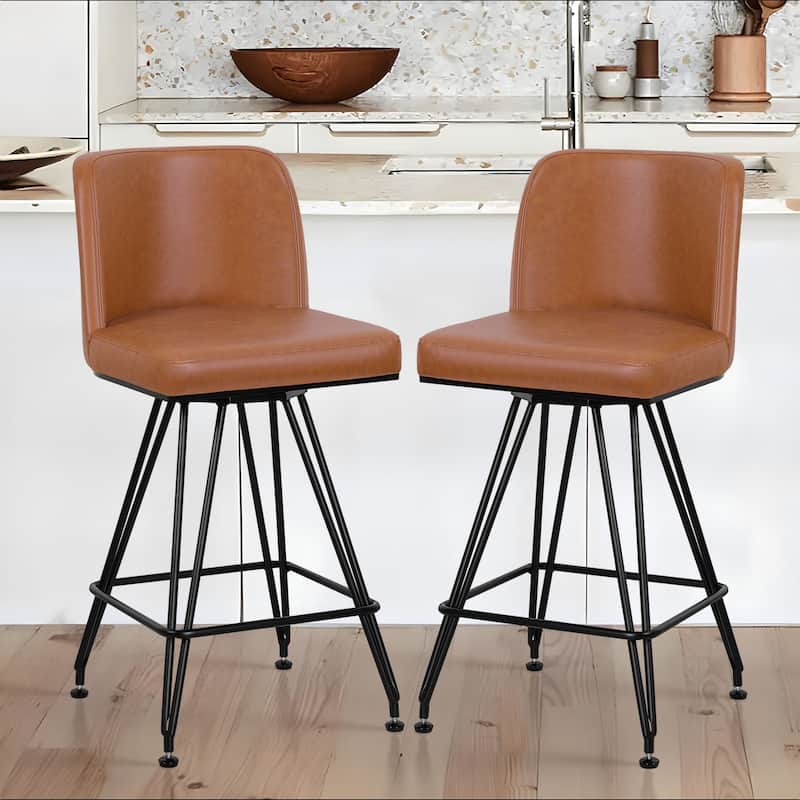 26" Leather/Velvet Swivel Counter Height Bar Stools - 38.2"H x 17.7"W x 19.1"D