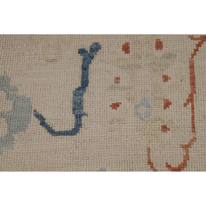 Vegetable Dye Beige Oushak Turkish Rug Hand-Knotted Wool Carpet - 5'2"x 7'0"