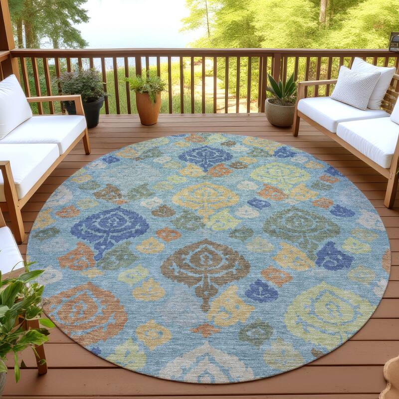 Machine Washable Indoor/ Outdoor Casual Zona Chantille Rug - Teal - 8' x 8'