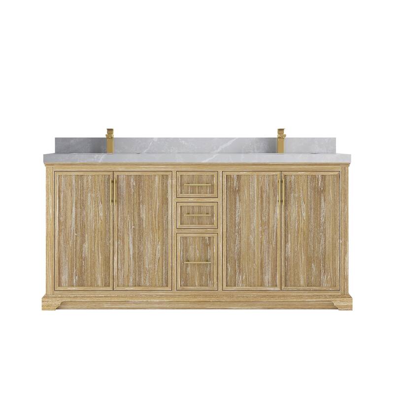 Willow Collections 72 x 22 Alys Solid Teak Wood Double Sink Bathroom Vanity with Quartz or Marble Countertop - 2”Pearl Gray - Whitewashed
