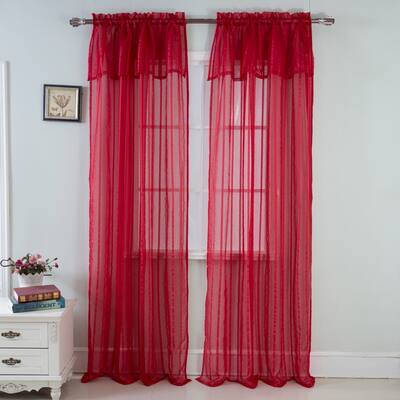 Gretchen Striped Sheer Window Curtain Rod Pocket 90 inch - 54 x 90 in.