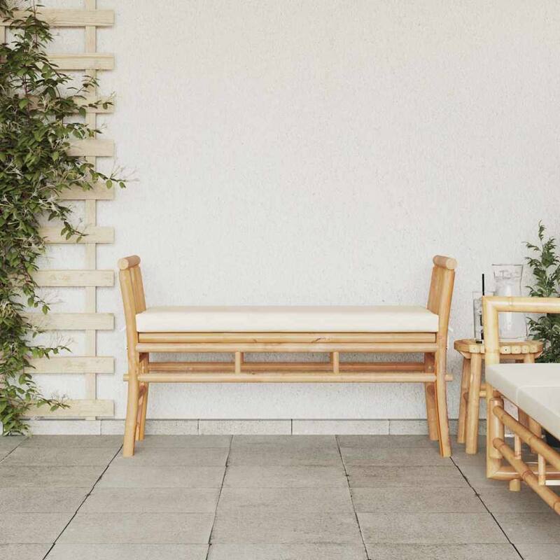 vidaXL Garden Bench with Cushion Brown 110 x 38 x 65cm bamboo - 43.3 x 15.0 x 25.6