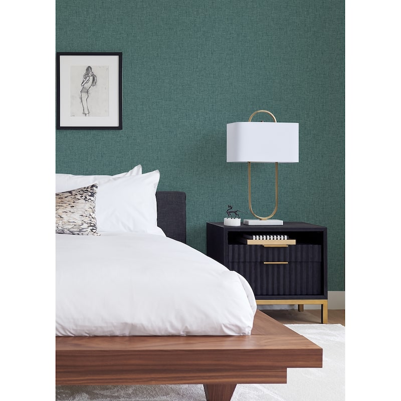 A-Street Prints Bentley Teal Faux Linen Wallpaper