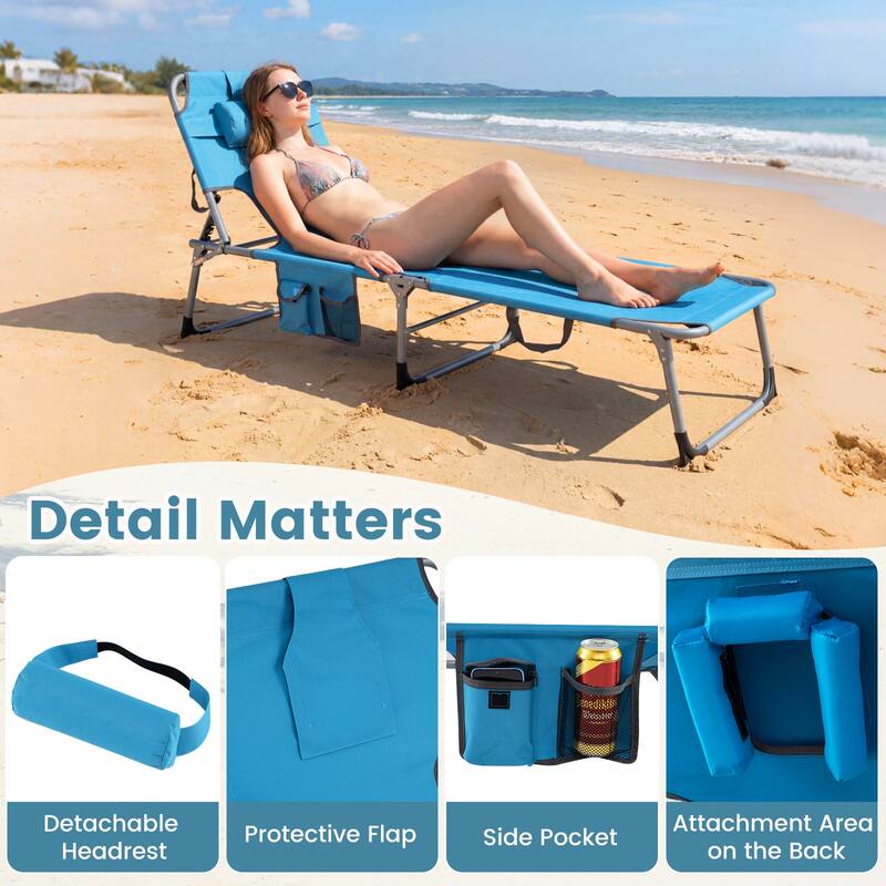 Gymax 2PCS Tanning ChairPortable Chaise Lounge Chair w/4-Position