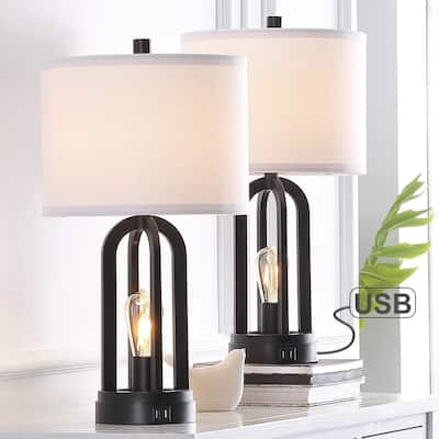 22.75 in. Black Table Lamp with USB Port and Nightlight, LED Bulbs Included (Set of 2) - 22.75'' H