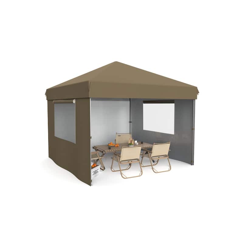 10x10 Feet Instant Pop-Up Canopy Tent, 3 Detachable Sidewalls - 10*10Ft - Khaki