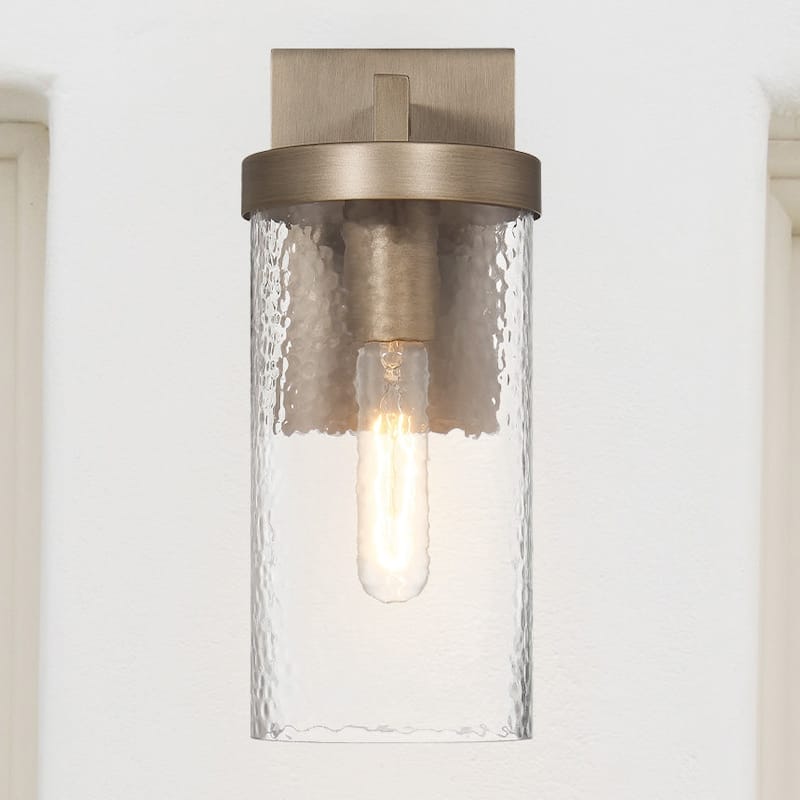 Aria Textured Water Glass and Metal Wall Mounted Outdoor Light - 6.7"L x 5.3"W x 12.5"H