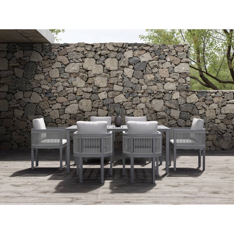 7-Piece Outdoor Patio Dining Set with Gray Cushions