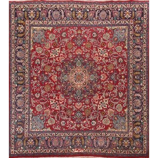 Vintage Traditional Floral Mashad Persian Rug Hand-knotted Wool Carpet ...