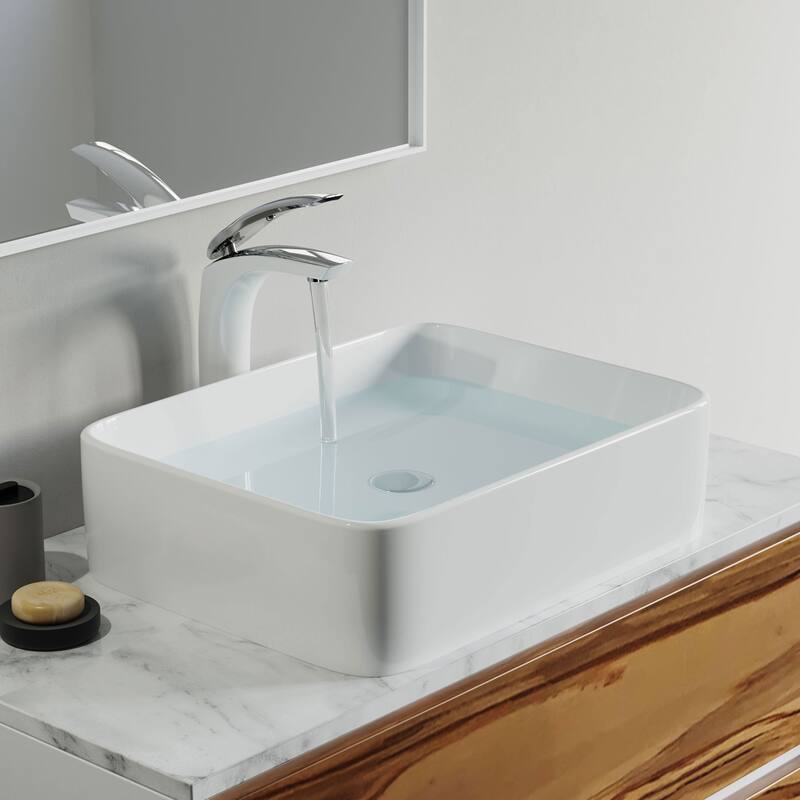 Dowell Ceramic Vessel Sink, Rectangle, Gloss White - 19Wx15Dx5H