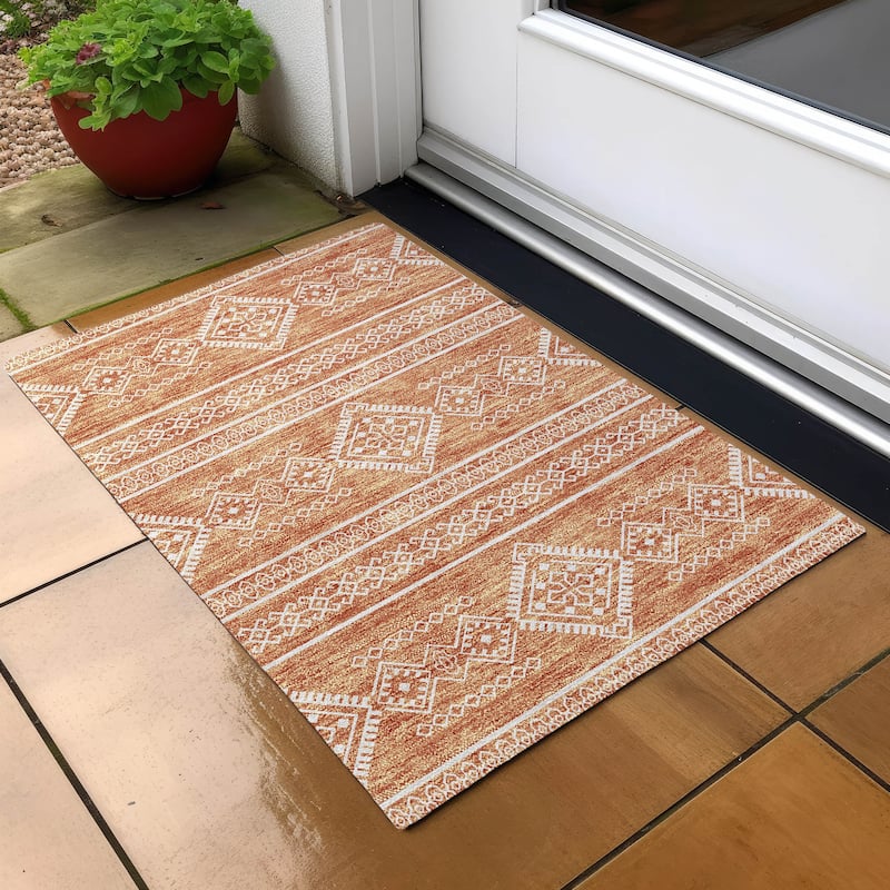 Machine Washable Indoor/ Outdoor Chantille Moroccan Boho Rug - Copper - 1'8" x 2'6"