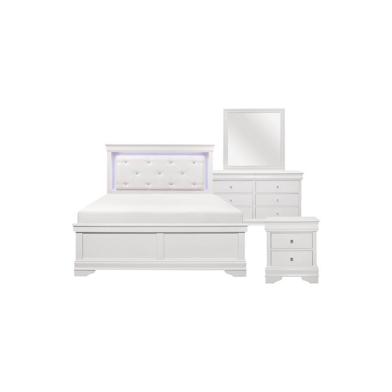 Eran 5 Piece White Modern Faux Leather Upholstered Tufted LED Panel Bedroom Set