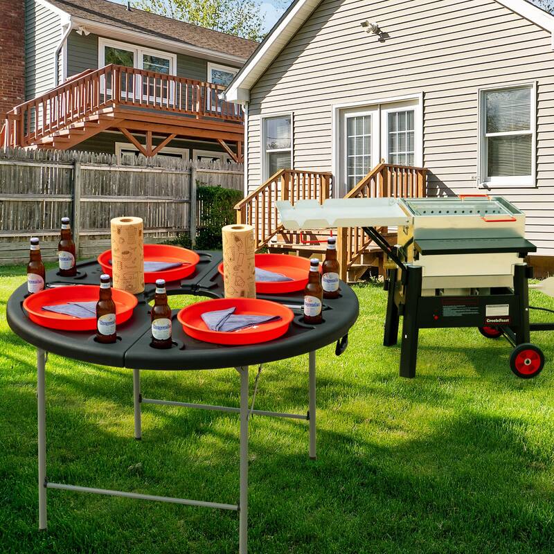 Creole Feast Foldable 47-inch Round Crawfish Table, Black