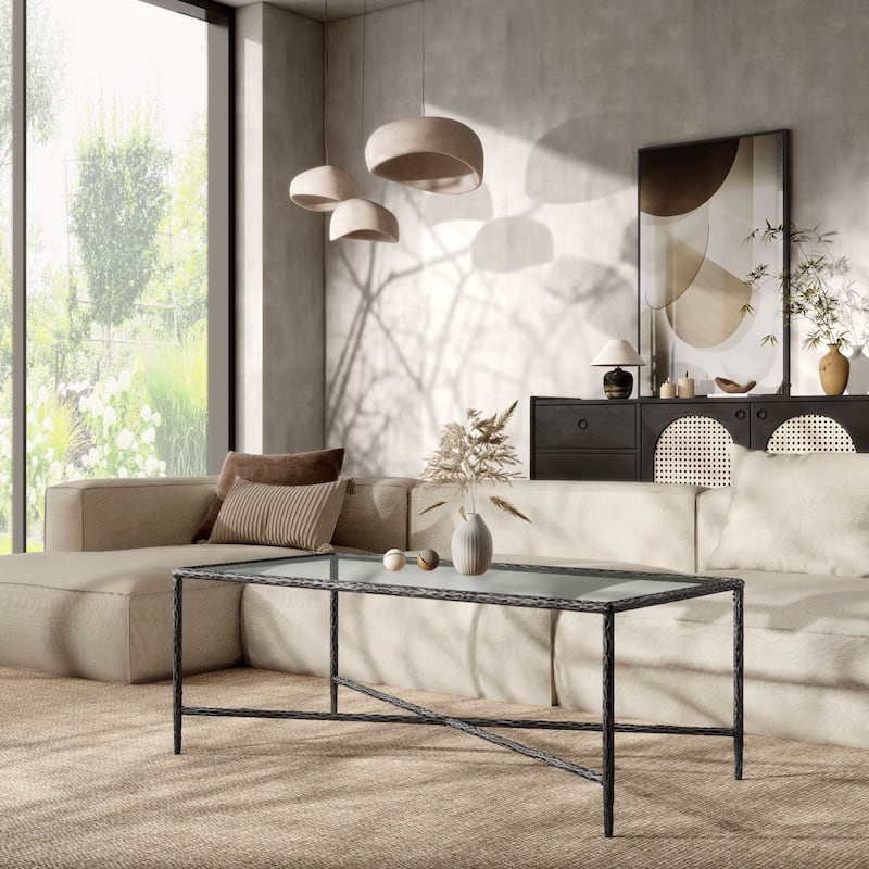 247 Shop At Home Lalia Modern Textured Metal X-Brace Coffee Table - Matte Grey