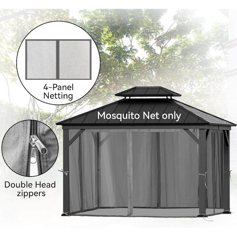 Outdoor Gazebo Mosquito Nettings with Double Zipper, Replacement for Patio, Garden, Grey (Mosquito Net Only)