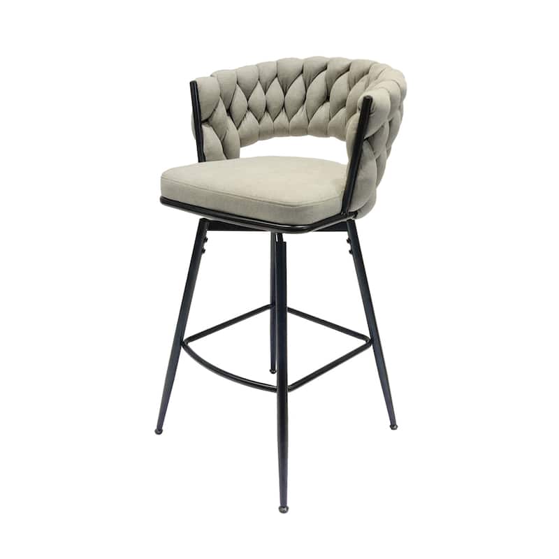 Swivel Upholstered Bar Stools with Back Footrest (Set of 2) - N/A