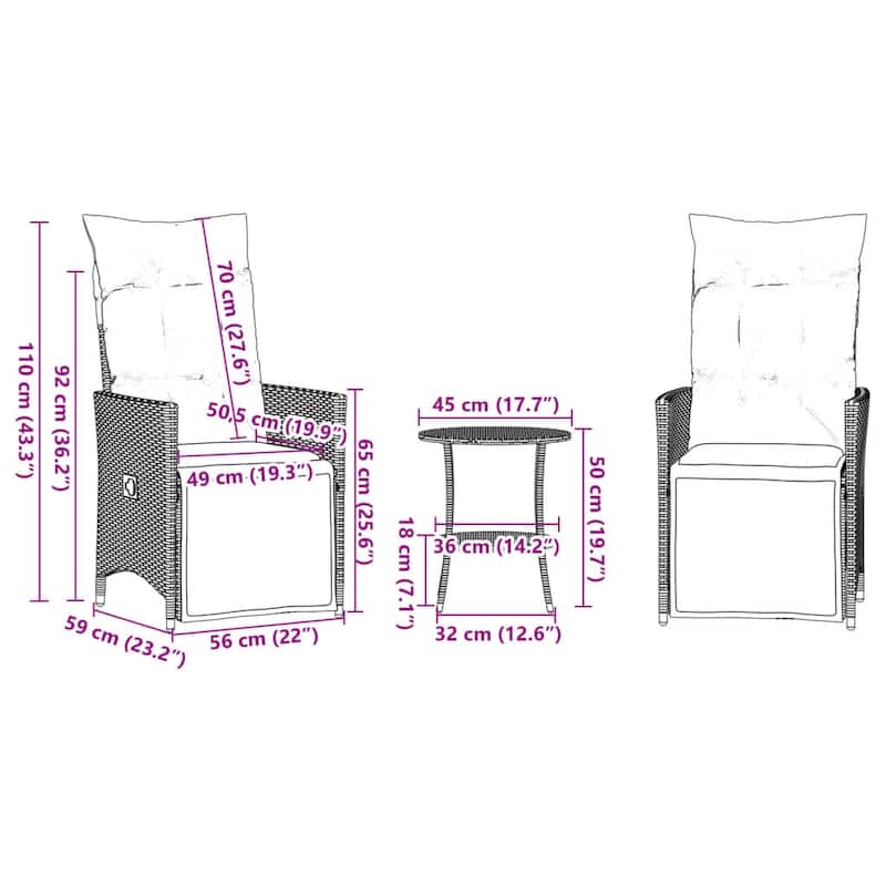 vidaXL Bistro Set Beige/Black/Brown/Grey - 23.2 x 22.0 x 36.2