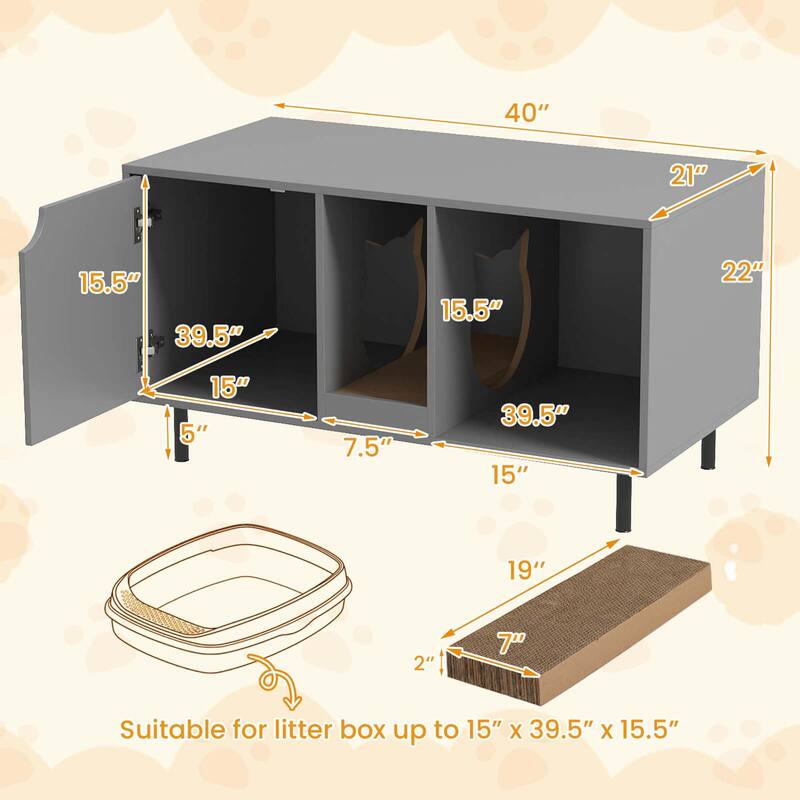 Costway 40" Hidden Cat Washroom with Storage Removable Scratcher Metal - See Details