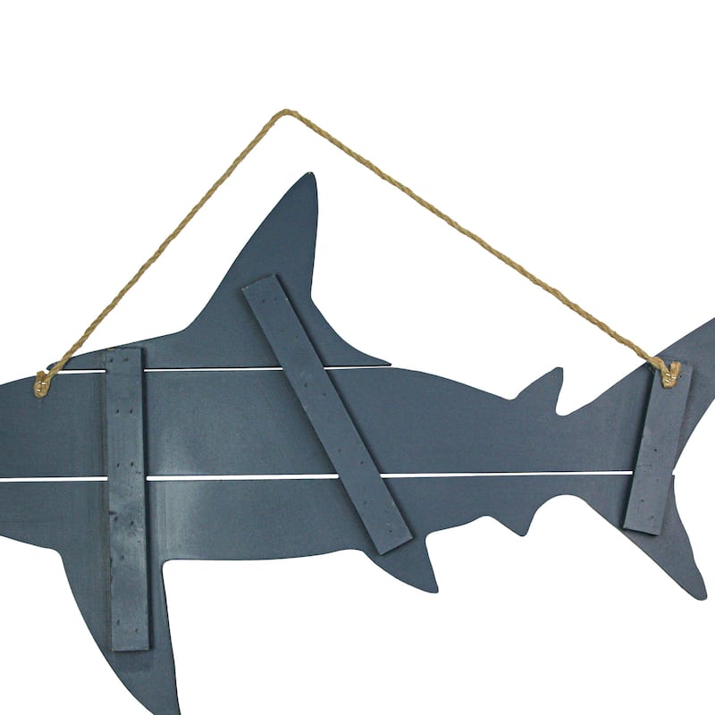 Zeckos 31 Inch Blue Wood Imitation Shark Wall Hanging Nautical Art