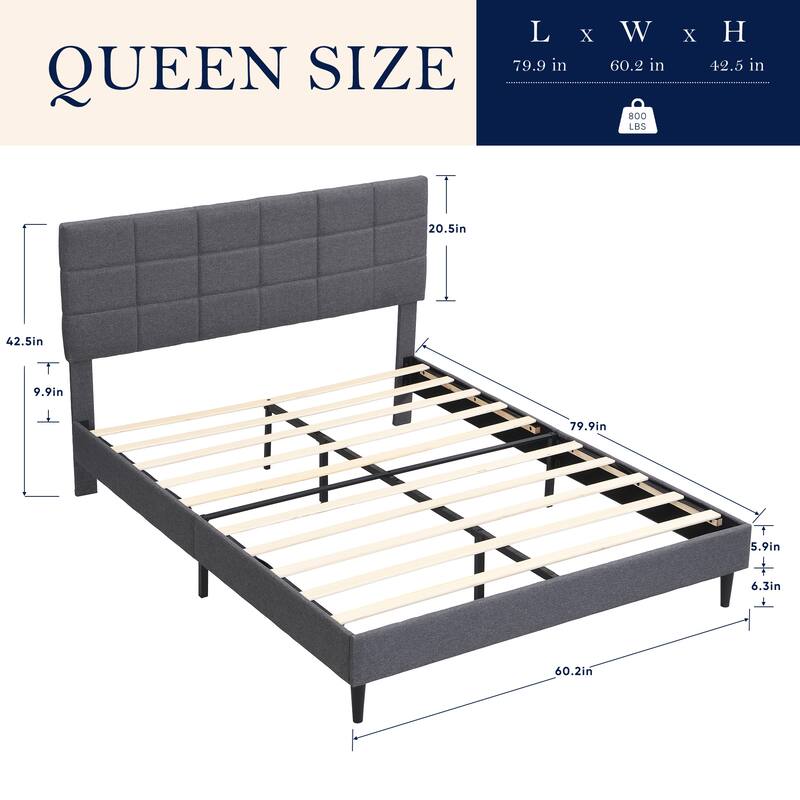 Platform Bed Frame with Fabric Upholstered Headboard