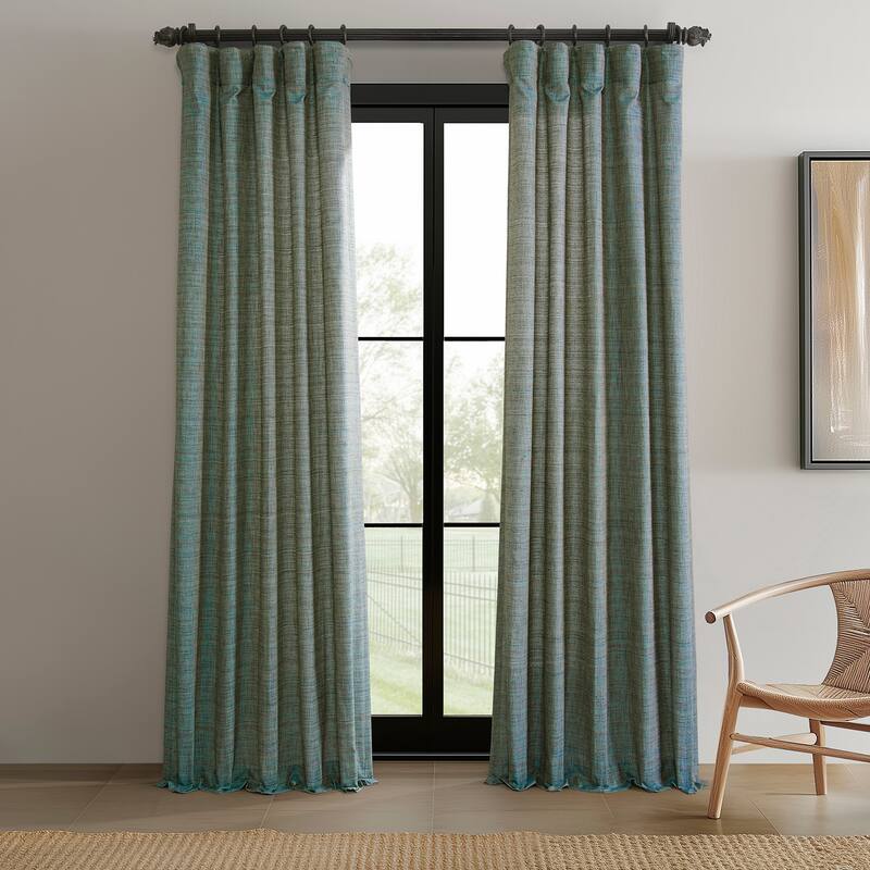 Exclusive Fabrics Raw Linen Weave Light Filtering Curtains for Bedroom & Living Room Curtains Pair - 2 Panel Drapes - 50 X 84 - Teal Blue
