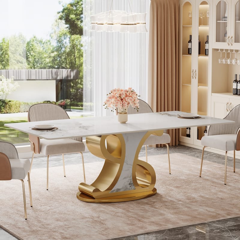 Rectangular Sintered Stone Dining Table with Stainless Steel Base