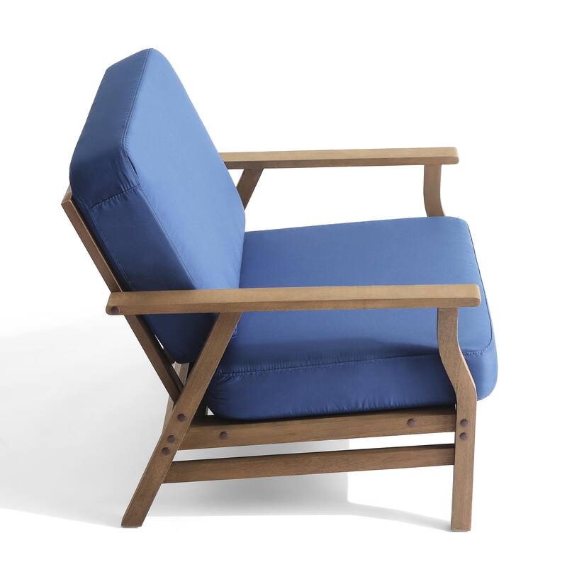 2 Set Outdoor Patio Acacia Wood Arm Chair With Cushion