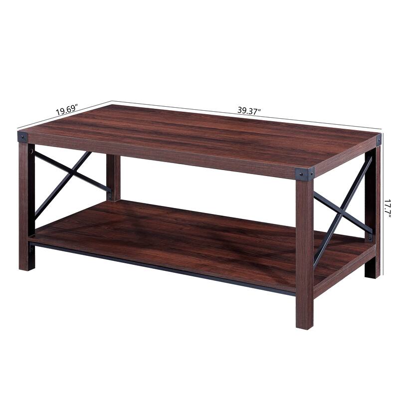Ledel 39-inch Rustic Wood Coffee Table with Storage Shelf
