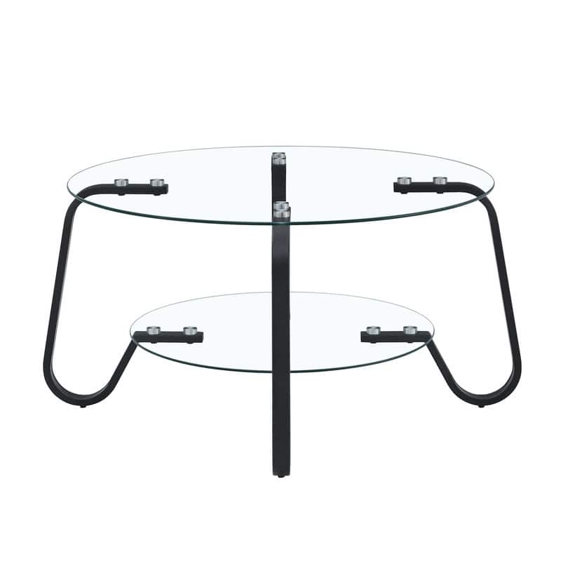 Vintage Minimalist Metal & Glass Coffee Table - 31.5" Square, Double Layer Tempered Glass