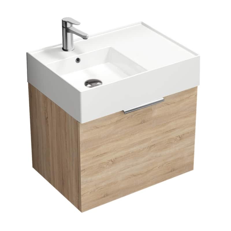 Nameeks Derin-2417-W-S-L Derin 24" Wall Mounted Single Basin Vanity - Brown Oak / Chrome - Oak Finish