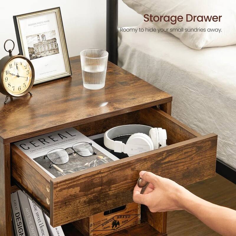 Solid Wood Nightstand with Drawer and Open Shelf