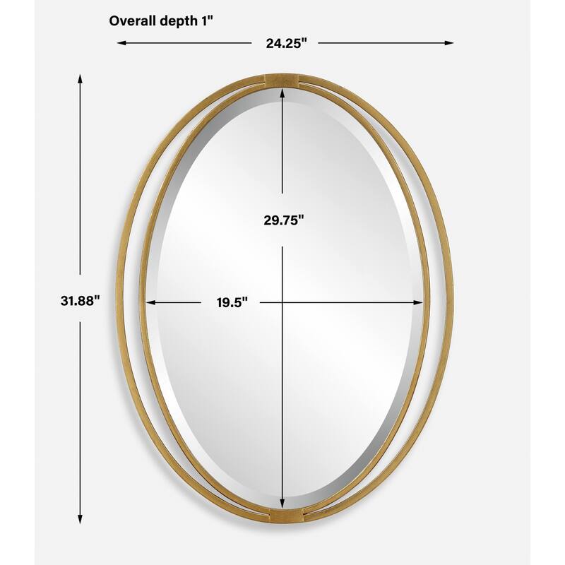Oval Wall Mirror - 31.75" - Antiqued Gold Leaf Finished